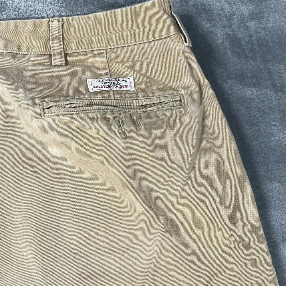 VTG Polo Ralph Lauren Pants Mens 38X28 Andrew Straight Chino Pleated‎ Faded READ